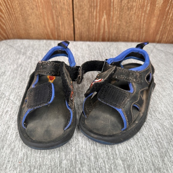 VTG Hot Wheels 2001 Mattel Y2K Kid's Sandals Flame Car Hook Loop Shoes Sz 7.5 US - Picture 3 of 12